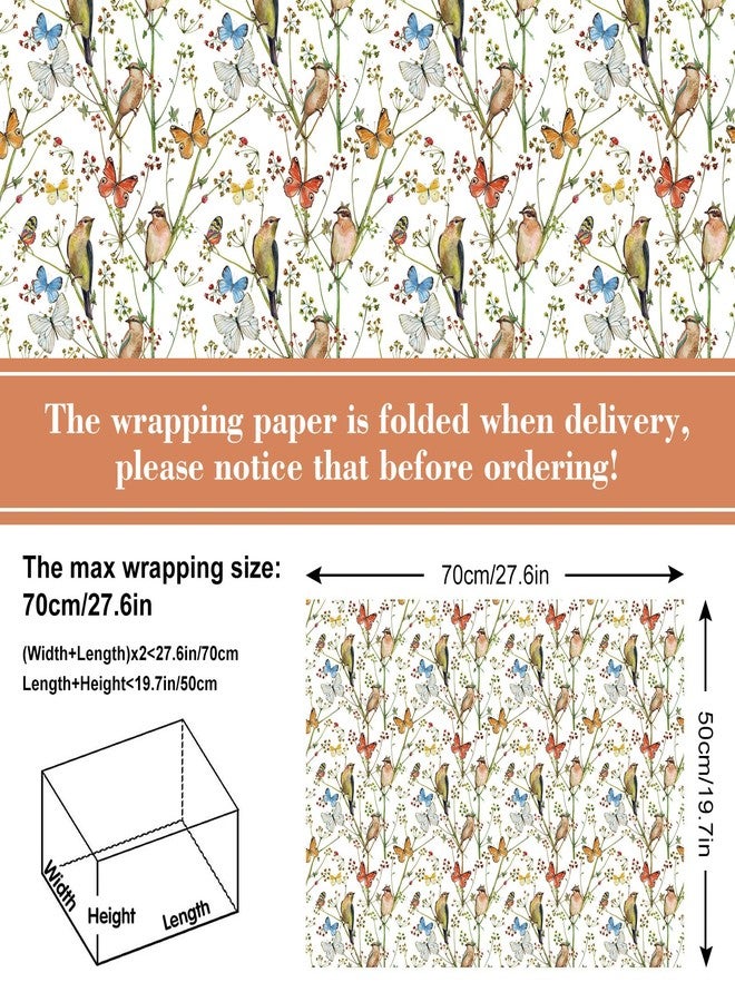 AnyDesign Bird Wrapping Paper Watercolor Butterfly Branch Flower Gift Wrap Paper Bulk Folded Flat Decorative Art Paper for Wedding Baby Shower Birthday DIY Craft Gift Wrapping, 6 Sheet - Image 2